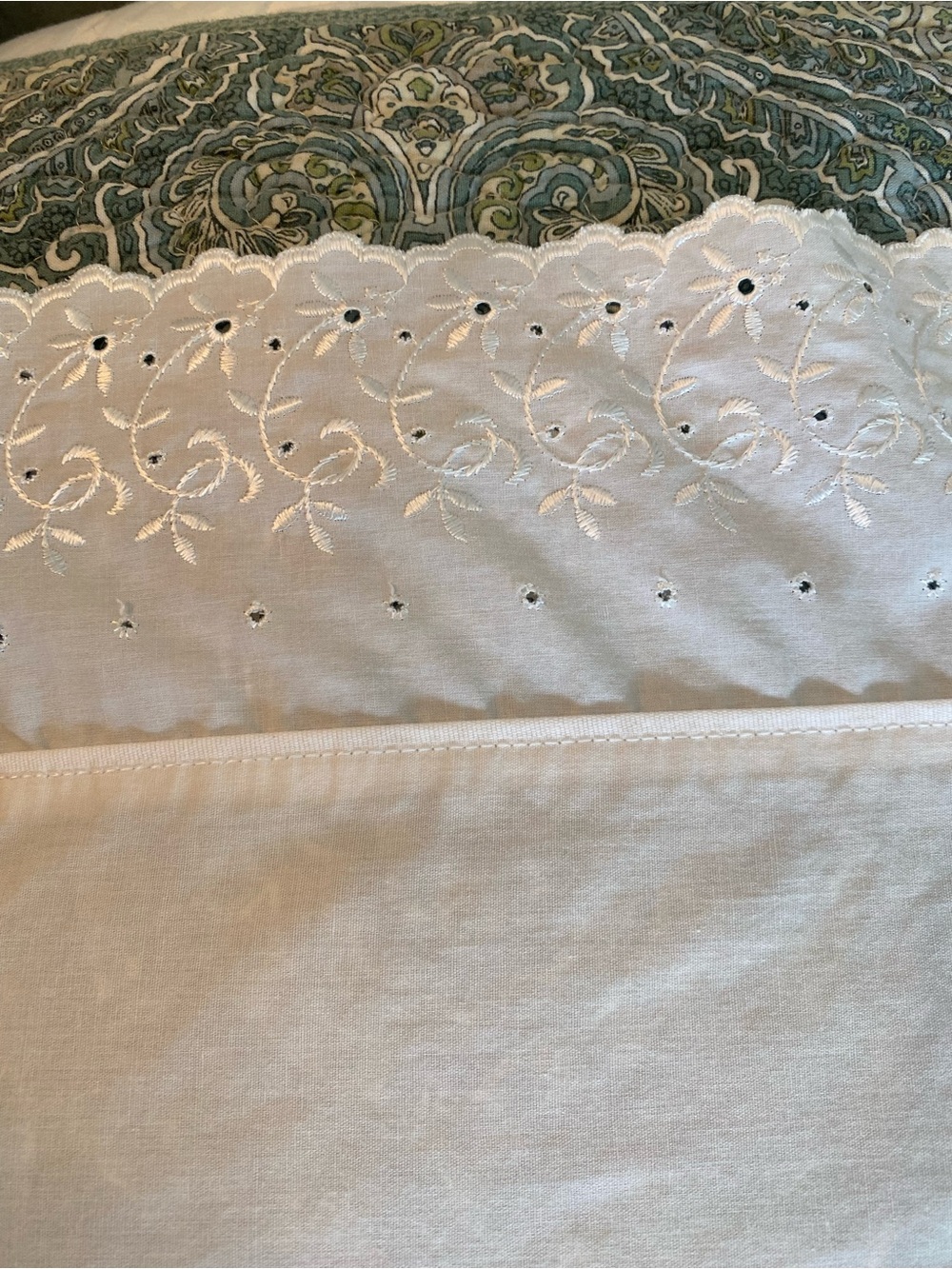 VinyDan River White Flat Sheet with Eyelet Lace Border Queen Cottagecore